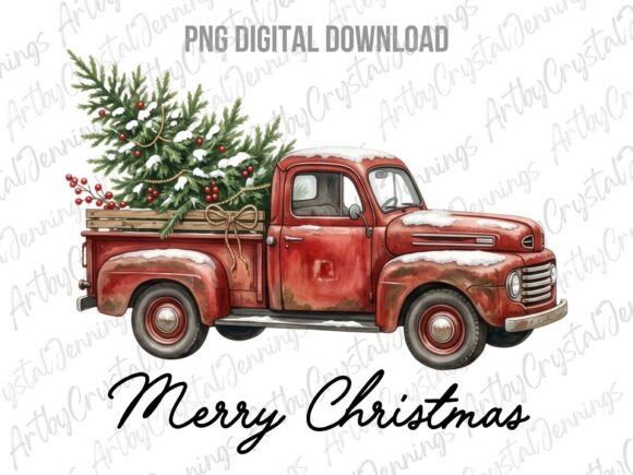 Download Retro Red Merry Christmas Truck PNG - Png Collection