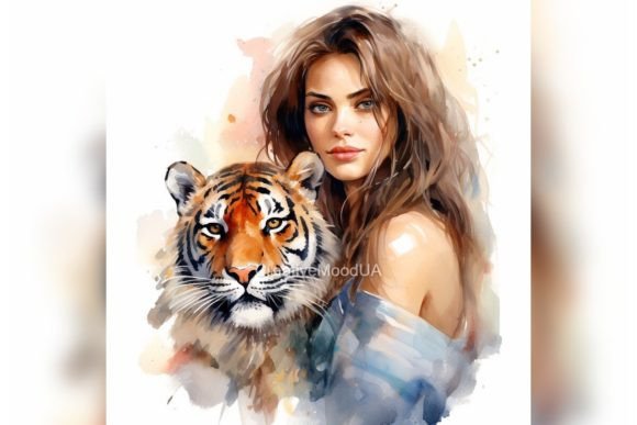 Download Girl and Tiger. Illustration. PNG - Png Collection