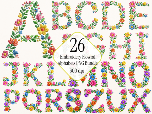 Download Floral Embroidery Alphabet PNG Bundle - Png Collection