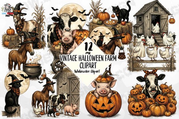 Download Vintage Halloween Farm Clipart PNG - Png Collection