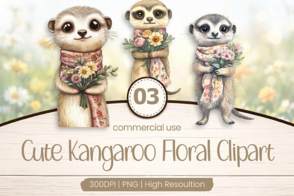Download Cute Kangaroo Floral Clipart PNG - Png Collection