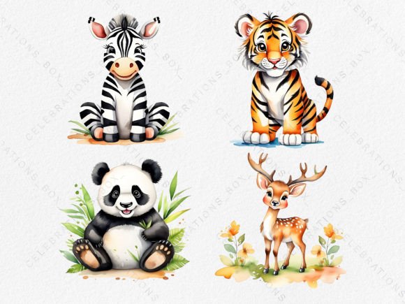 Download Watercolor Zebra Tiger Panda Deer PNG - Png Collection