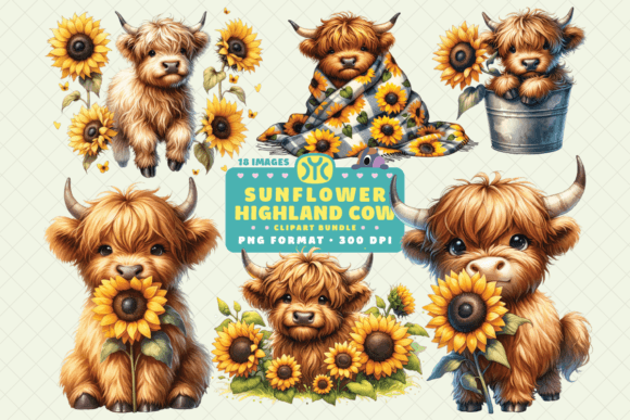 Download Watercolor Sunflower Highland Cow PNG - Png Collection